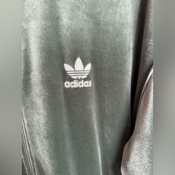 Adidas Dark Green Velour Jacket with White Stripes - Picture 3 of 7